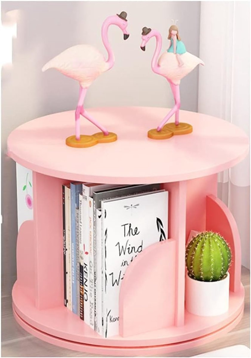 Draaibare Boekenplank Organizer in de vorm van een ronde Boekenkast voor op je Bureau - 360 Graden Draaibaar - Roze