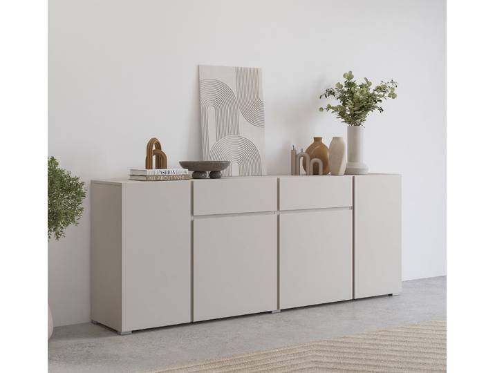 Sideboard GOODPRODUCT Metric,Breite 195 cm, grifflose Kommode 4 Türen/2 Schubkästen , beige (kaschmir), B:195cm H:78,3cm T:40cm, Sideboards, Sideboard, Schubladenschrank mit viel Stauraum, Einlegeböden verstellbar