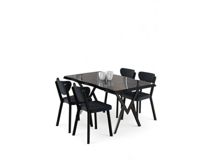 Modern 5-Piece Dining Table & Chairs Set, Black Marble & Anthracite 100% MDF with Metal Legs, Stylish & Comfortable Design for Home