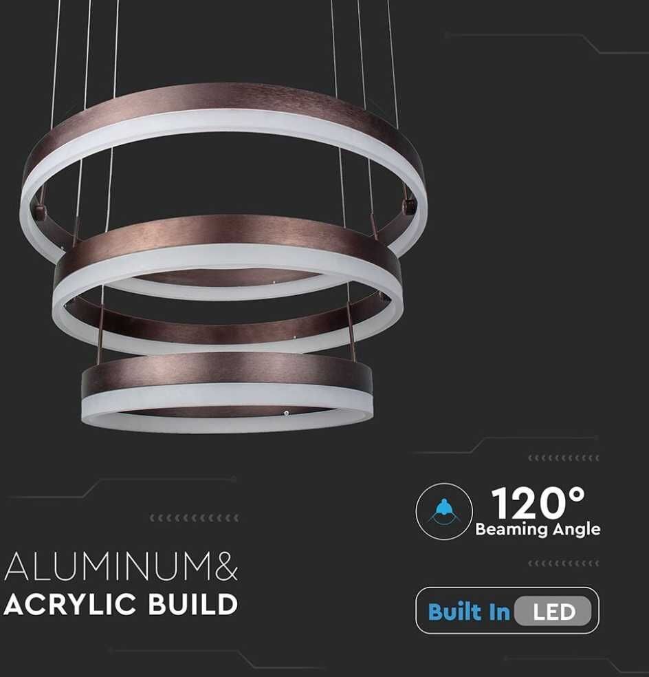 V-Tac Vt-82-3-C Lampadario Led A Sospensione Ad Anelli 80w In Metallo Con 3 Cerchi Colore Caffè Luce 3000k Dimmerabile - 3991