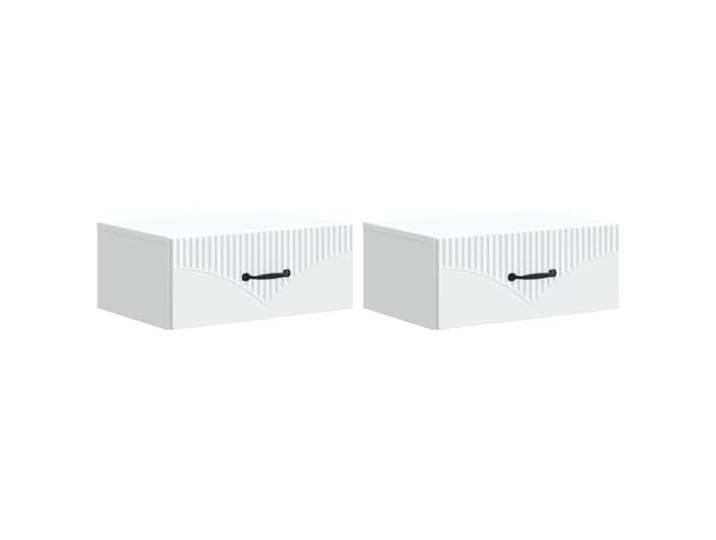 Coespram Wandnachttisch 2er Set Weiß 49x34,5x20 cm Hängenachttisch Platzsparender Wandnachttisch im 2er-Set aus weißem Holzwerkstoff für Schlafzimmer und Gästezimmer mit 2 Schubladen.
