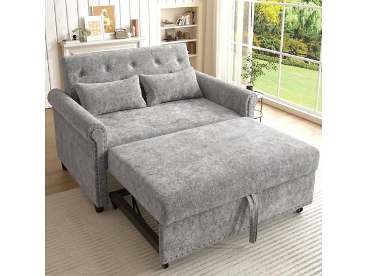 Canapé convertible 2 places canapé-lit 3 en 1 dossier réglable 3 positions lit d'appoint gigogne tissu chenille 2 coussins gris