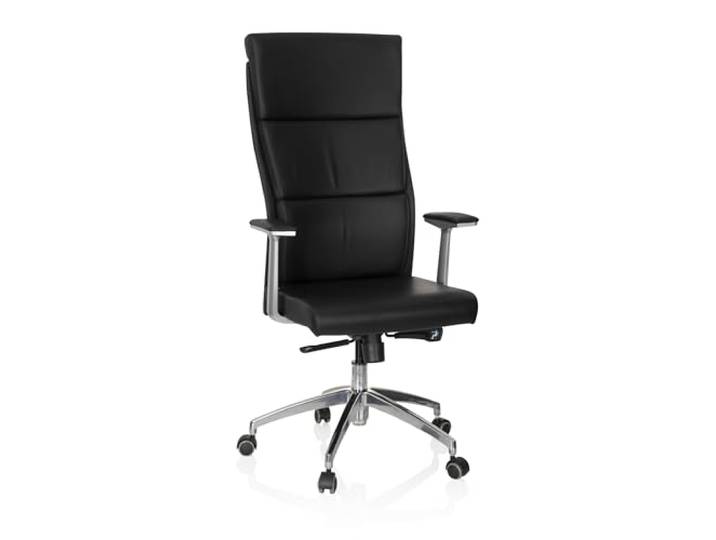 hjh OFFICE 600400 Chefsessel Monza 20 Leder Schwarz Bürostuhl gepolstert, hohe ergonomische Rückenlehne