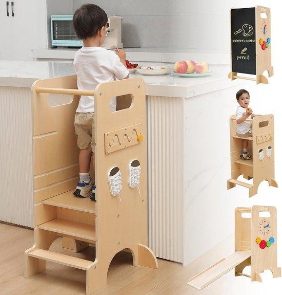 Multifunctionele 4-in-1 houten kinderstoel met verstelbaar platform - Bruin/Beige