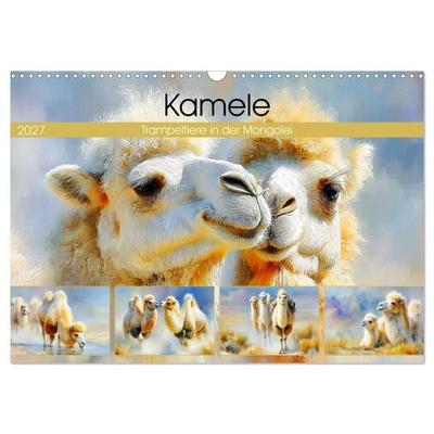 Kamele. Trampeltiere in der Mongolei (Wandkalender 2027 DIN A3 quer), CALVENDO Monatskalender