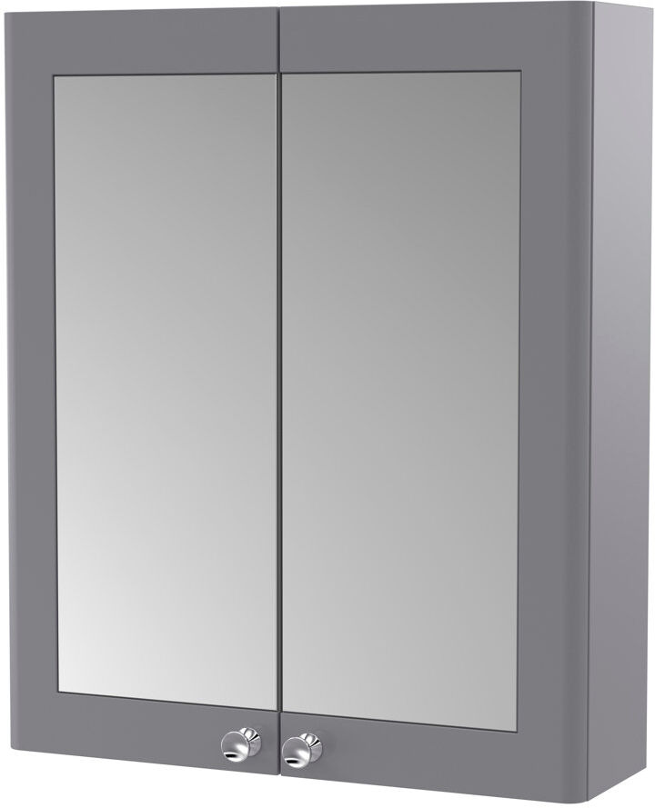 Nuie Classique 600 mm W 715 mm H Surface Framed Mirrored Bathroom Cabinets 1 Shelves with Mirror Satin Grey 715mm H