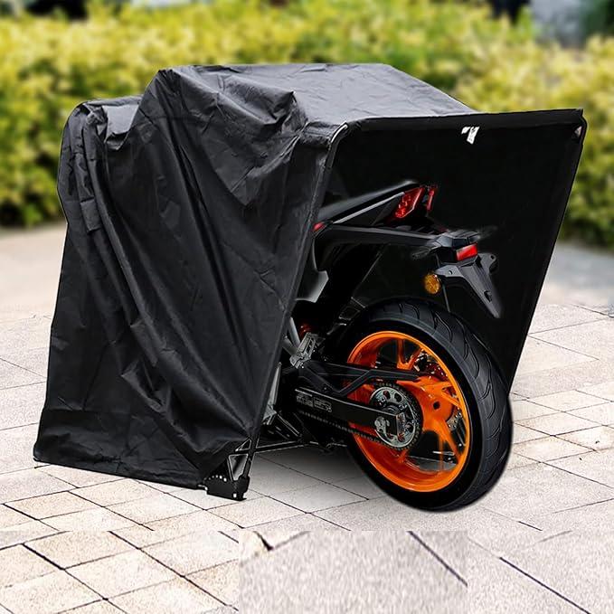 Motorrad Abdeckplane Klappbar Shelter Storage Wasserdicht Motorrad Abstellzelt Oxford 600D, Stehend Garage Schutzplane mit Tragetasche Großes Format 270 x 105 x 155 cm