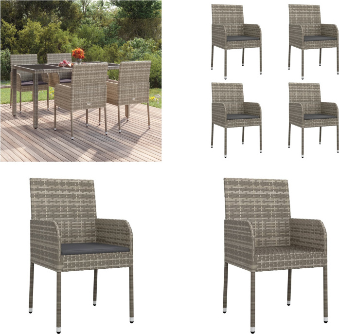 vidaXL Gartenstühle mit Kissen 4 Stk. Poly Rattan Grau - Gartenstuhl - Gartenstühle - Gartenmöbel - Outdoor Möbel