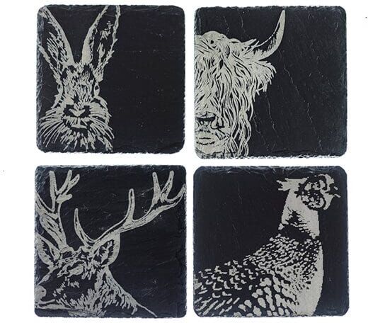Selbrae House Just Slate Company Set of 4 Country Animals Slate Coasters