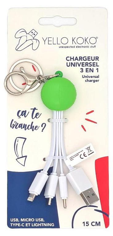 YELLO KOKO CBL Andy USBA naar USBC/Micro/Light kabel, 15 cm, pastelgroen