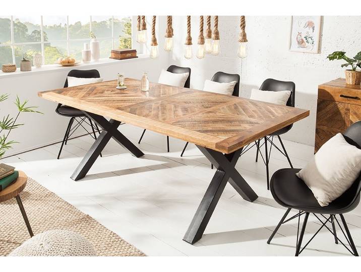 Massiver Esstisch INFINITY HOME 200cm natur schwarz Mangoholz Industrial Design X-Gestell rechteckig