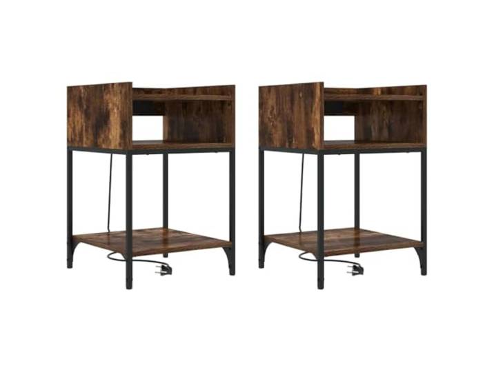 LKJephalotrop Nachttisch 2er Set Beistelltisch Geräucherte Eiche 40x40cm Kompakter Beistelltisch mit Ablagen und integrierter Ladestation für das Schlafzimmer oder Wohnzimmer.