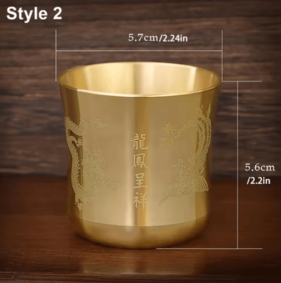 Inspire Picks Brass Wealth Attraction Tea Cup With Polished Auspicious Design style 2