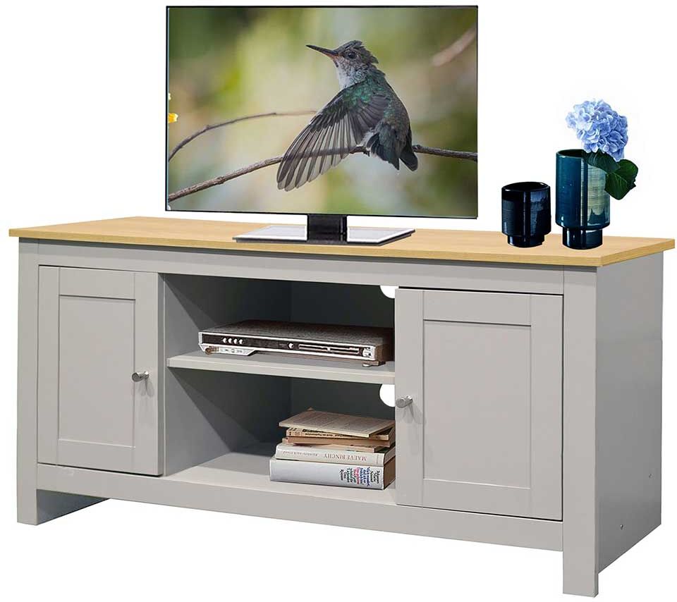 Pharao24.de TV Schrank in Grau und Eiche Optik Landhausstil