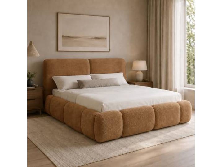 Home Collective Polsterbett mit Bettkasten und Lattenrost 180x200 cm Rost modernes Doppelbett im Bubble-Design, kuscheliger Bouclé-Stoff, stabiler Metall-Lattenrost, mit großem Stauraum