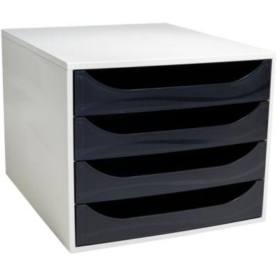 Exacompta Schubladenbox 4 Schübe Himbeerfarben, A4/A4+, offene Front, leise, Sicherheitsstopp