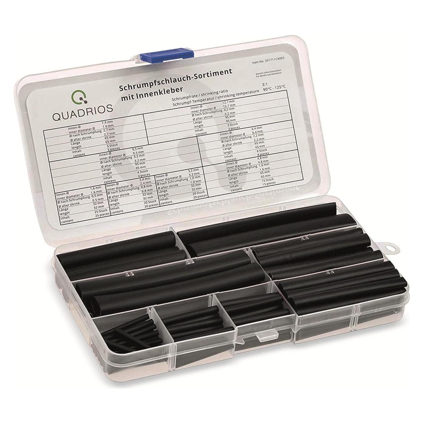 Quadrios Premium-Schrumpfschlauch Sortiment, 100 teilig - Schrumpfrate 3:1, mit Innenkleber (100x) (201711CA003)