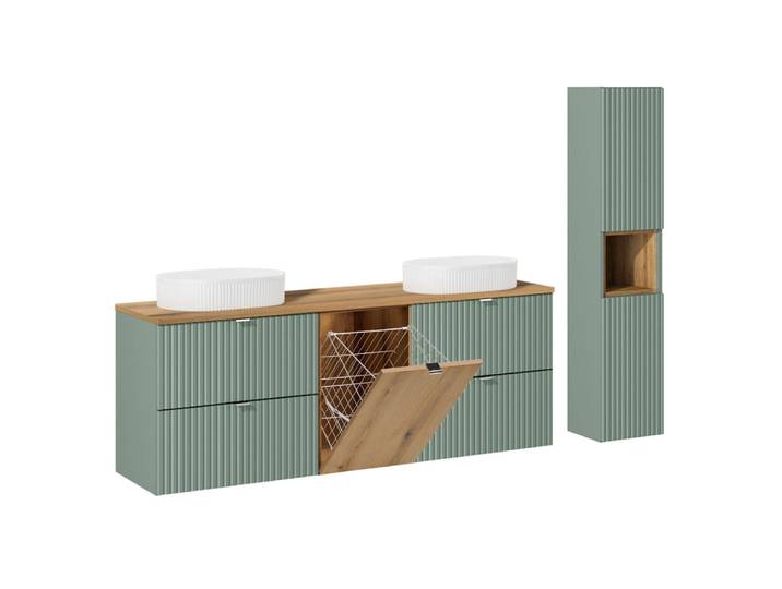 Ensemble meuble double vasque 160cm panneaux stratifiés vert