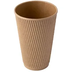 BIOZOYG 250 Stück Riffelbecher 400 ml / 16 oz Kaffee To Go Pappbecher, ungebleicht braun, Einwegbecher, Nachhaltig, Biologisch Abbaubar, Einwegbecher