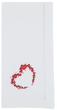 Saro Lifestyle "Embroidered Heart Wreath Cotton Napkins (Set of 6) - Scattered Heart Circle Motif with Hemstitch Border, 20""x20"""