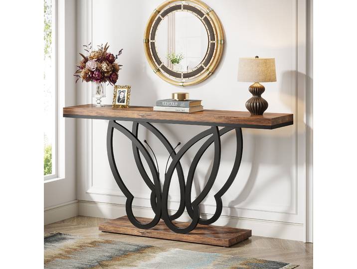 Tribesigns-Table console rustique avec cadre en métal papillon, longue table de canapé en bois, table d'entrée étroite, 55 po