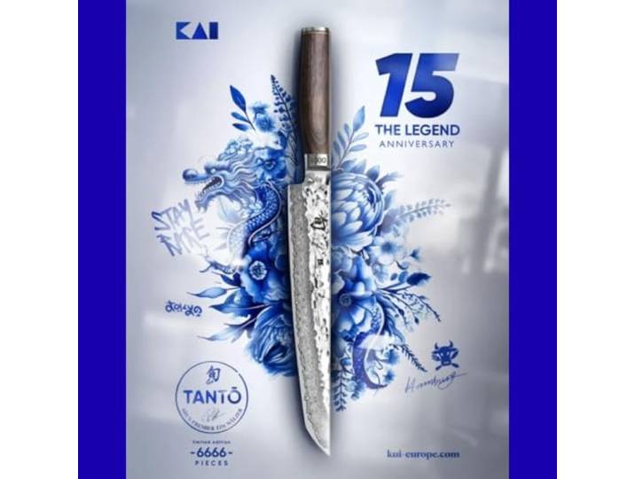 KAI Shun Premier Tim Mälzer TDM 1785 Tanto Kochmesser limitiert, 25,5 cm VG MAX Damastmesser mit Tsuchime Hammerschlag und Pakkaholzgriff