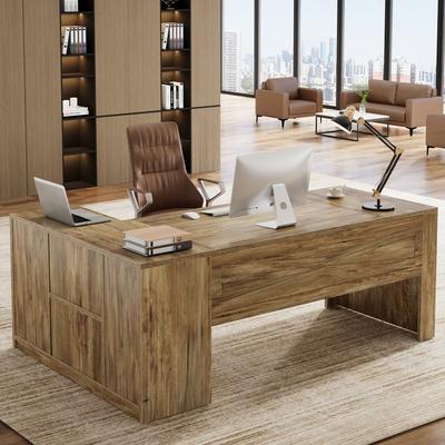 Bluebell "70"" L-shaped Executive Desk, Large Computer Table With Storage Cabinet"