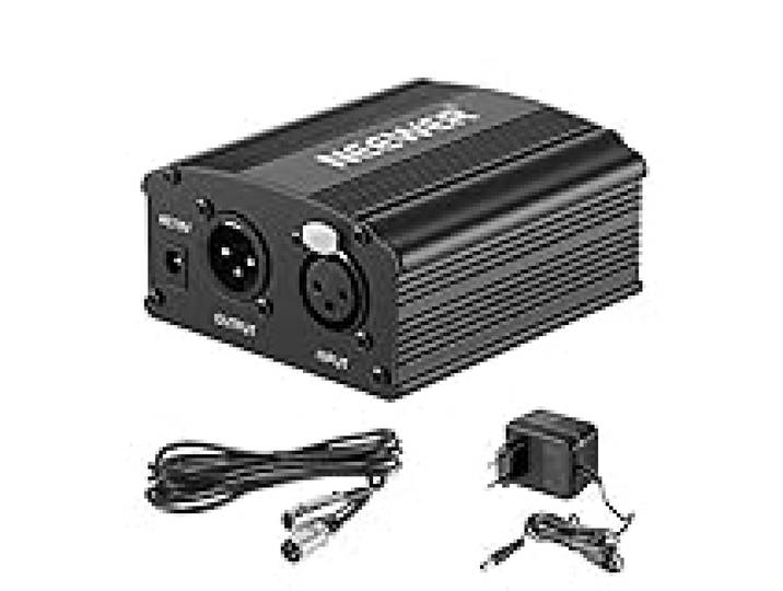 Neewer 1- Canal 48V Alimentation Fantôme Noir avec Adaptateur et un XLR Câble Audio pour Tous Microphones à Condensateur Musique Dispositifs d'Enregistrement