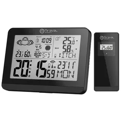 Moderne Design Funk-Wetterstation mit Aussensensor bennenbar Mondphase Sonnenaufgang
