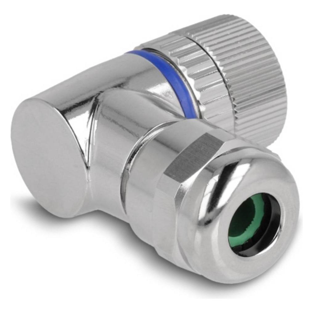Delock M12 Steckverbinder A-kodiert 4 Pin Buchse zur Montage mit Schraubanschluss 90° gewinkelt Meta (60565)