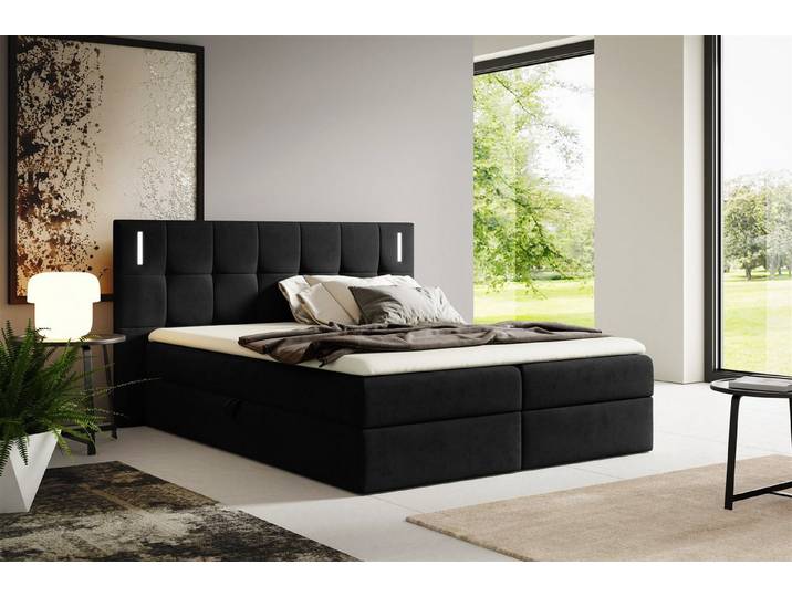 Fun Möbel Boxbett Schlafzimmerbett MARTIM Standard Stoff Fresh (mit Bonellfederkernmatratze, inkl. Kaltschaumtopper), mit LED-Beleuchtung