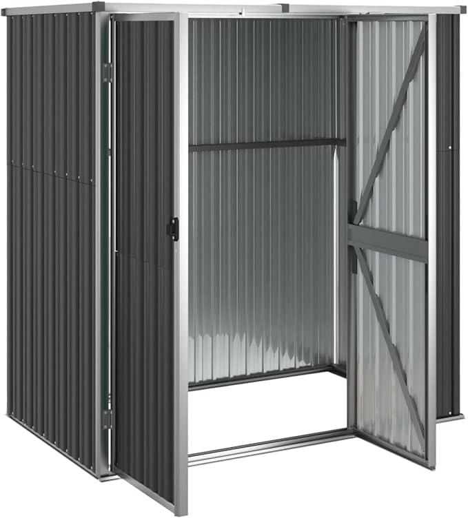 Gerätehaus Geräteschuppen Gartenhaus Metall Schuppen Gartenschuppen mit Schrägdach Garten Schuppen Gartenschrank mit Stauraum Verzinkter Stahl Anthrazit 161x89x161 cm