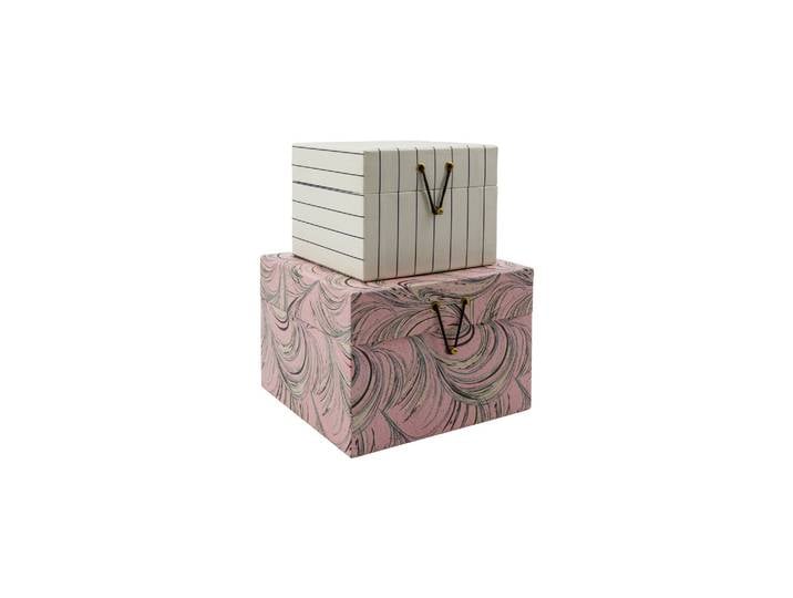 Boîtes de rangement Lot de 2 Carton Sable et Rose HDkeep