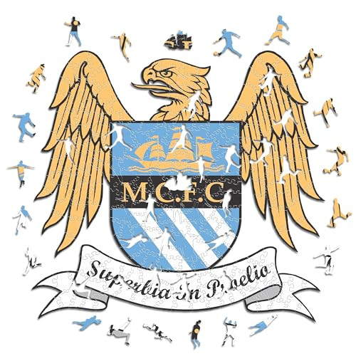 Iconic Puzzles Manchester City Retro Logo Houten Puzzel, 500 Stuk, Veelkleurig