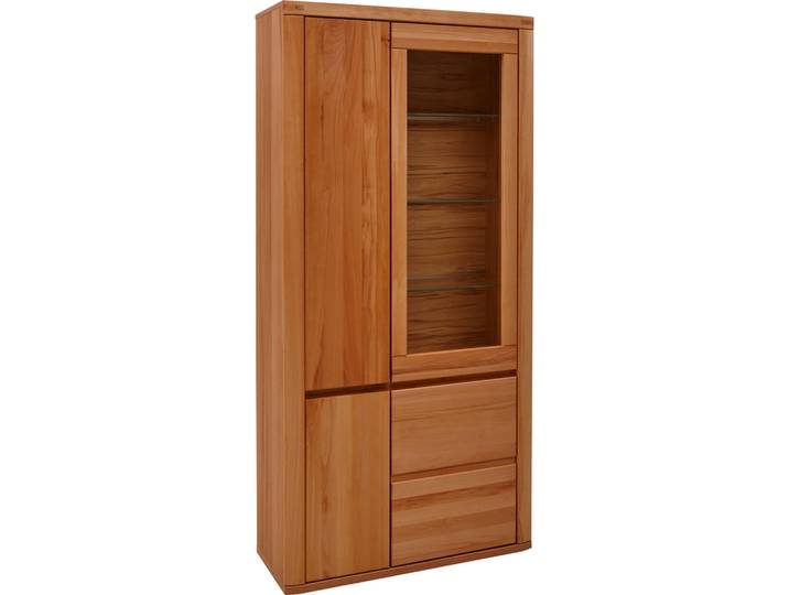 Voleo Vitrine, Kernbuche, Kunststoff, Kernbuche, massiv, 4 Holz + 3 Glas Fächer, 98x203.6x37.7 cm, Typenauswahl, Beimöbel erhältlich, stehend, in verschiedenen Größen erhältlich, Wohnzimmer, Wohnwände, Vitrinenschränke