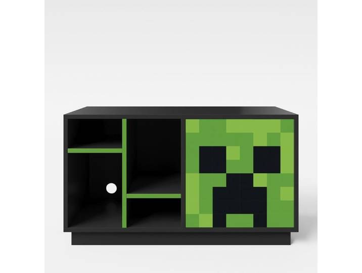 Meuble TV - ROBA - Minecraft Creeper - LED - 4 Niches - Passage de Câbles
