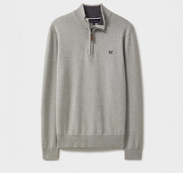 Crew Clothing Company Crew Clothing Mens Classic Half Zip Knitted Jumper Grey Marl