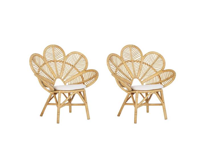RATTANSTUHL 2er-Set natürlich Auflage beige Pfauform Florentine
