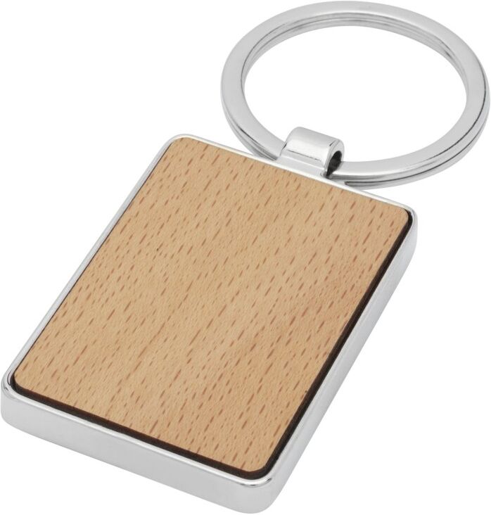 Porte-clés rectangulaire personnalisé en bois de hêtre et zinc Mauro naturel