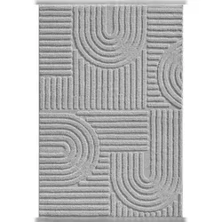 Teppich Esszimmer 3D Skandinavischer Boho Modern Waschbar Strapazierfähig Wohnzimmer Pflegeleicht Silber 140x200 cm – RIGI von Kadima Design