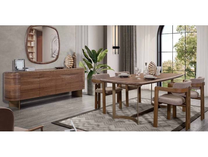 JVmoebel Essgruppe Esstisch mit Stühlen und Kommode in Braun, modern gestaltet, (7-tlg., Esstisch/4x Stühle/Kommode/Spiegel), Made in Europa
