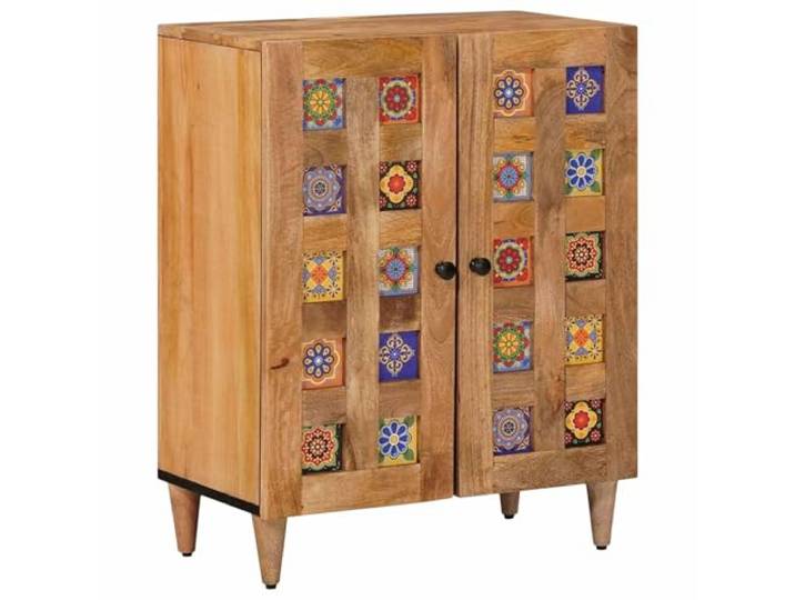 GPWERSDF Sideboard 60x33x75 cm Massivholz Mango Natur mit Tür und Holzfüßen Massivholz Mango, Holzwerkstoff, Drehtür, Knopfgriffe, quadratische Holzfüße, vielseitig im Esszimmer