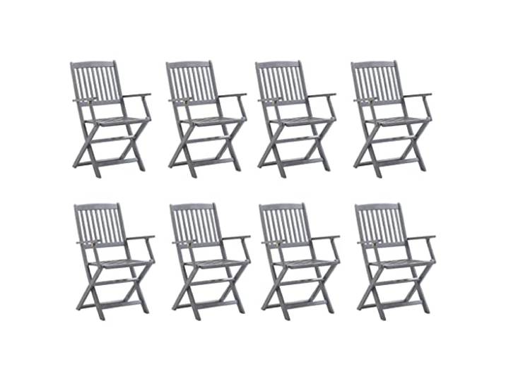 SKTQYQO Klappstühle 8 Stück Akazienholz mit blauen Kissen Für Terrasse und Terrasse, grau, gewaschen, 100 % Polyester, max. 110 kg, leicht zu reinigen