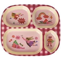 RICE Melamin Kinderteller mit 4er Einteilung Hero, Pink L:24 cm, B:21 cm, Höhe 2 cm