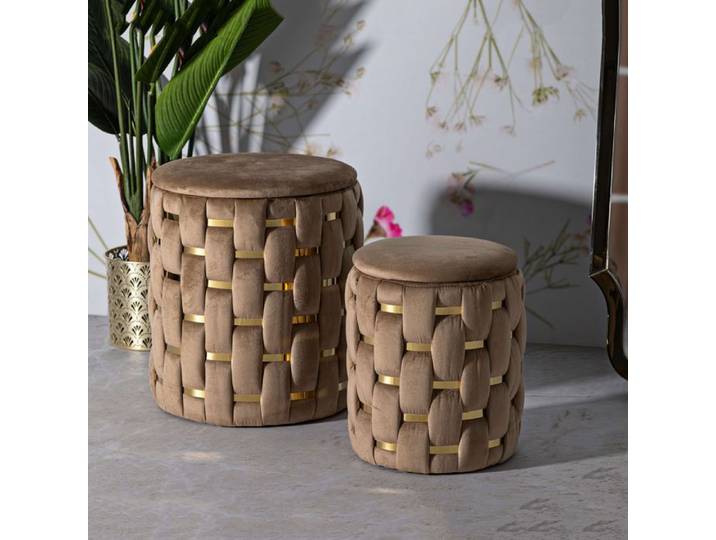 Pouf Coffre Kasane Dmora en Tissu Rose 37x37x42h cm