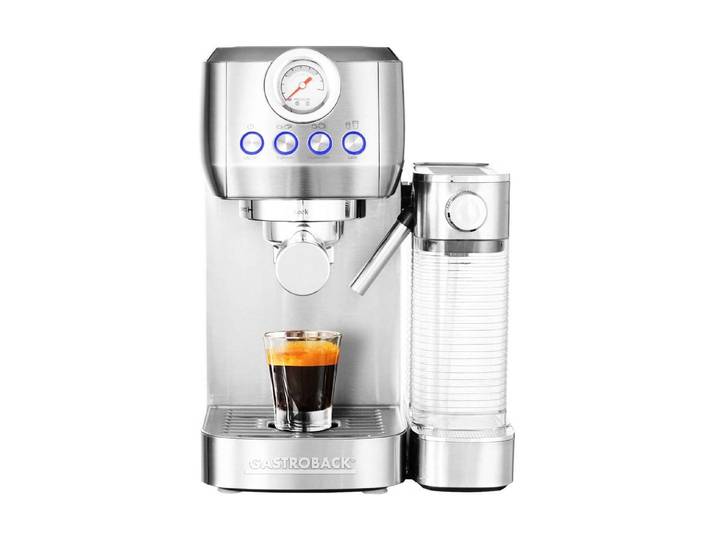 GASTROBACK Espressomaschine 42722 DESIGN ESPRESSO PICCOLO PRO M , silber, B:21,5cm H:30,8cm T:33cm, Kaffeemaschinen, mit integriertem, automatischem Milchaufschäumer, Espressomaschine