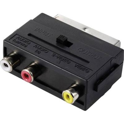 SpeaKa Professional SP-13442696 Cinch / SCART Adapter [3x Cinch-Buchse - 1x SCART-Stecker] Schwarz mit Umschalter