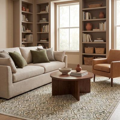 Style Haven Whittier Vintage Floral Trellis Beige/ Slate Blue Fringed Dense Pile Rug