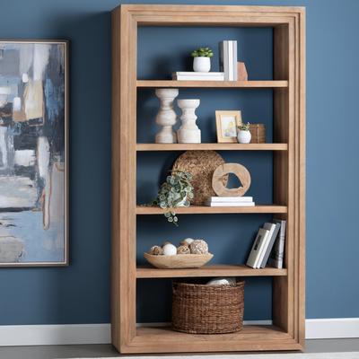 Crestview 87 in. Soft Brown Solid Wood 5 Shelf Etagere_Bookcase
