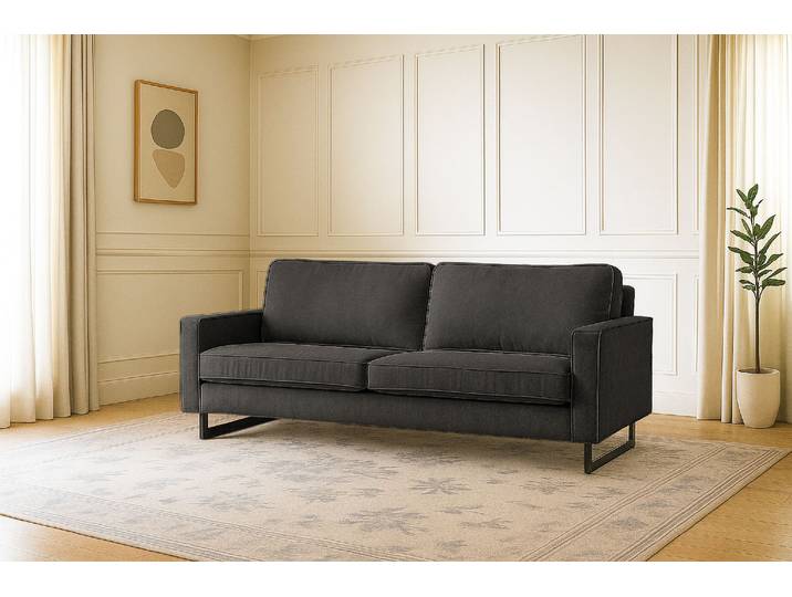 3-Sitzer Sofas, Chenille, Schwarz (Onyx), 206×97 cm, Mit Keder, Modern, Places of Style